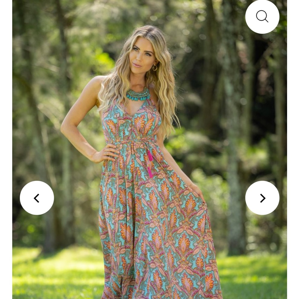 Pink and Blue Tiered Halter Maxi Sundress